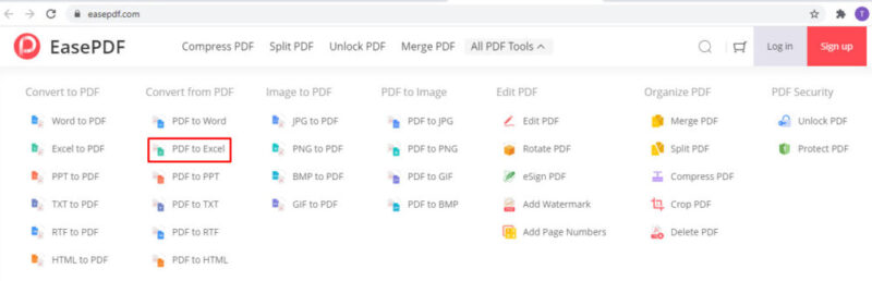 Chọn tính năng PDF to Excel