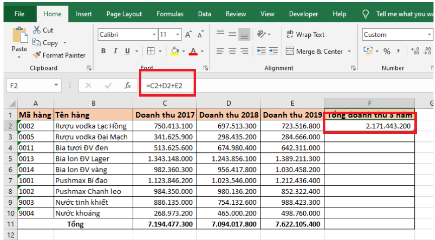 Hướng dẫn cách tính tổng hàng ngang trong Excel
