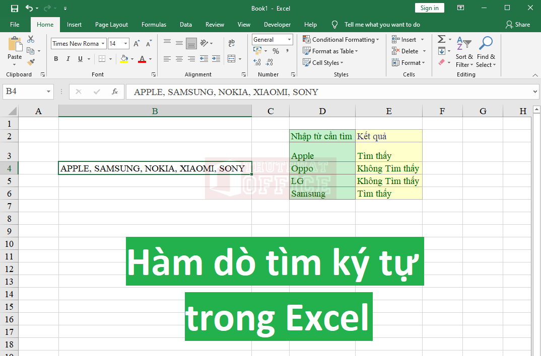 Hàm dò tìm ký tự trong Excel có hay không có xuất hiện