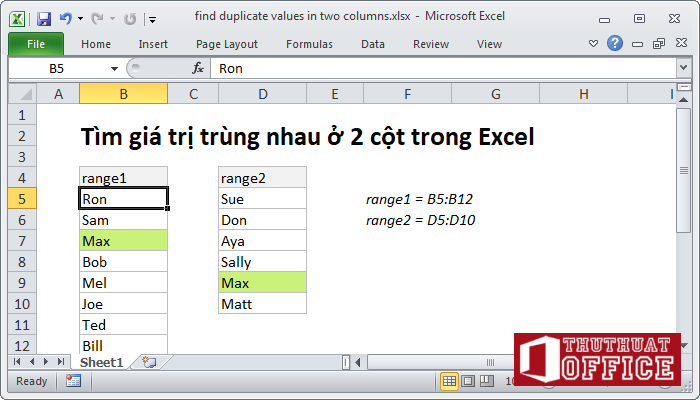 Tìm giá trị trùng nhau ở 2 cột trong Excel như dân chuyên