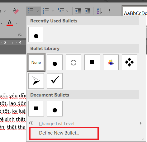 Cách thay đổi Bullets trong Word 2010