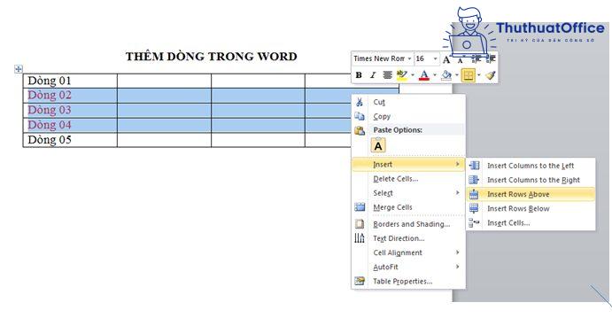 Thêm dòng trong Word