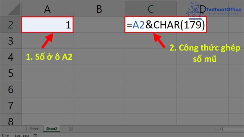 viết số mũ trong Excel 16