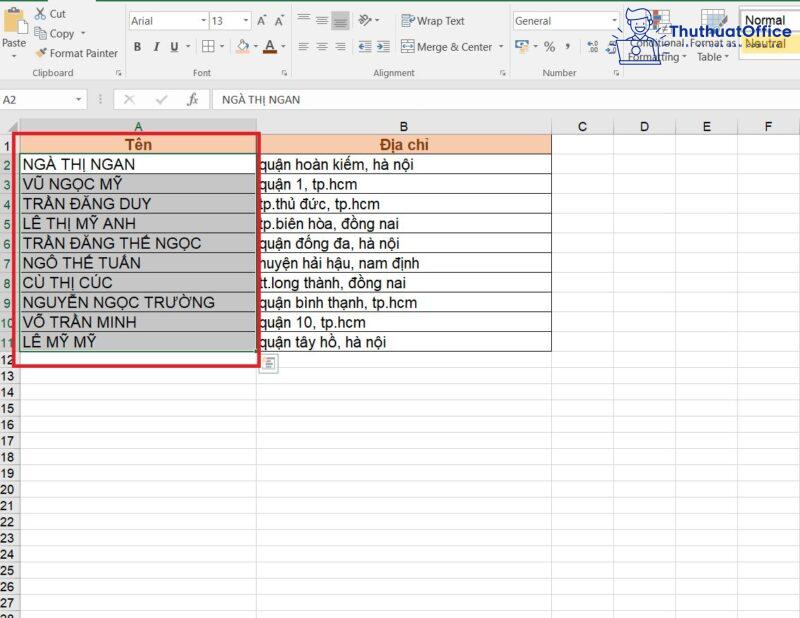 chuyển chữ thường thành chữ hoa trong Excel