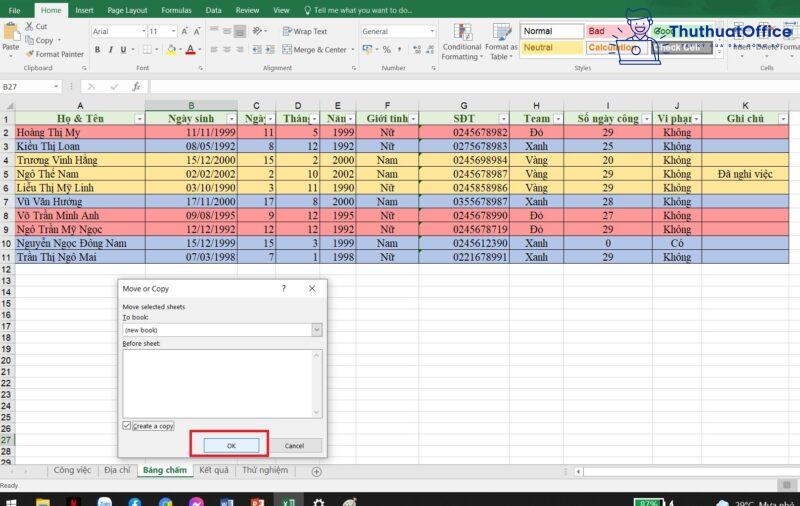 copy sheet trong Excel
