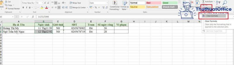 định dạng ngày tháng trong Excel