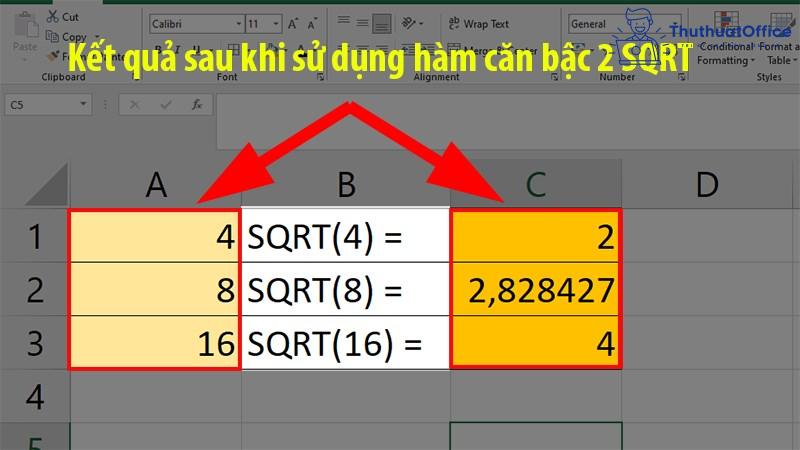 Dùng hàm SQRT tính căn bậc 2 trong Excel