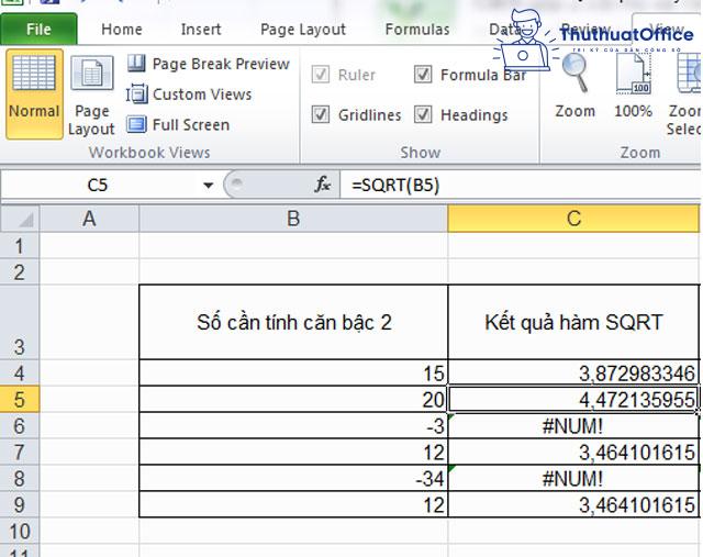 Hướng dẫn cách dùng hàm căn bậc 2 trong Excel đơn giản, nhanh chóng 6
