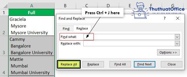 xuống dòng trong Excel Mac
