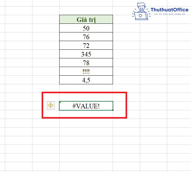 lỗi #VALUE! trong Excel