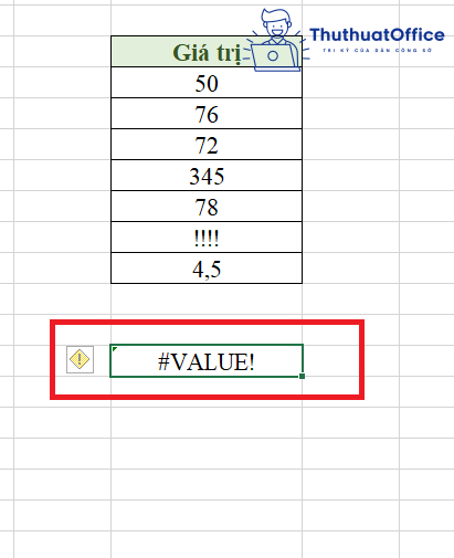 lỗi #VALUE! trong Excel