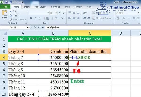 Áp dụng công thức tính phần trăm trong Excel