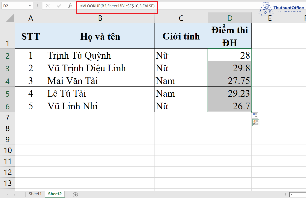 hàm VLOOKUP trong Excel