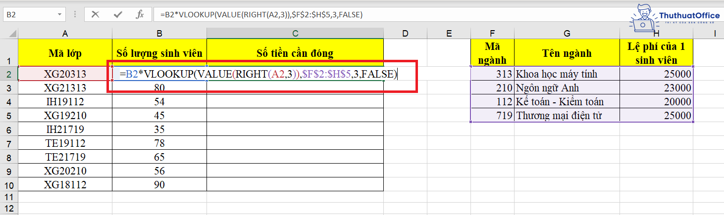 hàm VALUE trong Excel