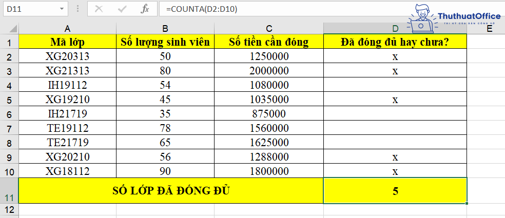 hàm COUNTIF trong Excel