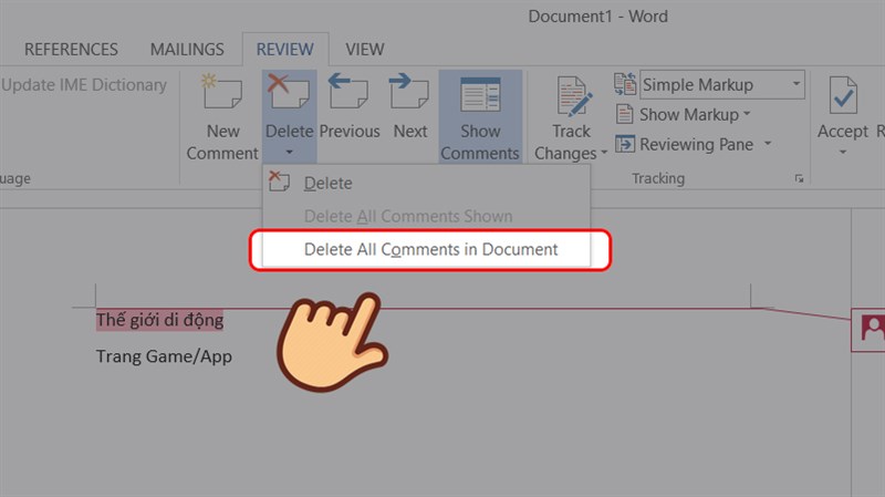 Select Delete All Comments in Document