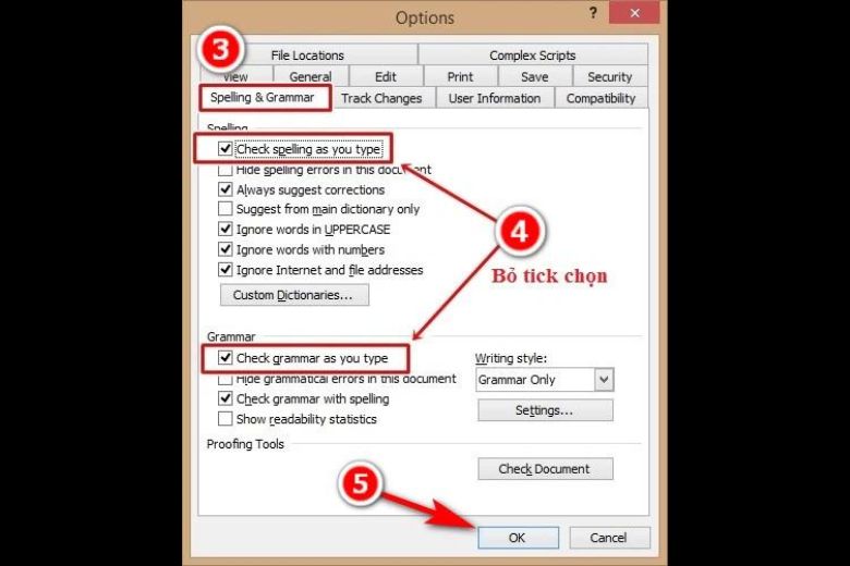 How to remove red dashes in Word 2003 step 2