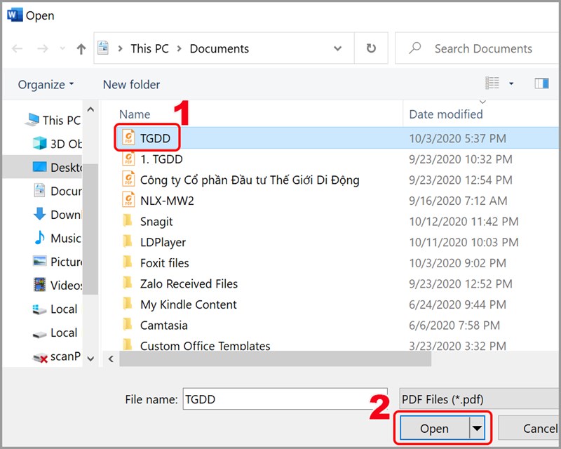 Select the PDF file you want to insert and click Open