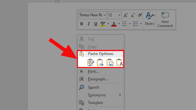 Position the cursor where you want to insert the copied content. Right-click and choose "Paste"