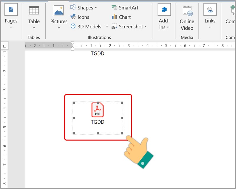 Once the file is successfully inserted, you can move the position of the PDF file icon in Word