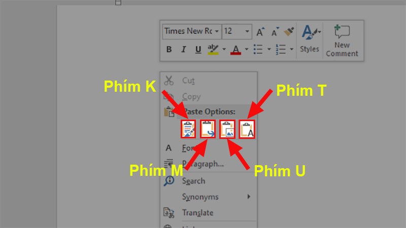 Move to the location where you want to insert the copied content. Right-click again and choose one of the following keyboard shortcut options: