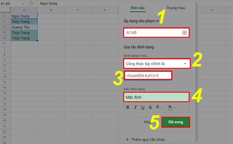 Instructions for filtering duplicate data in Google Sheet.