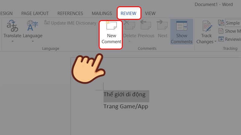 Select Review, then select New comment to add a new note
