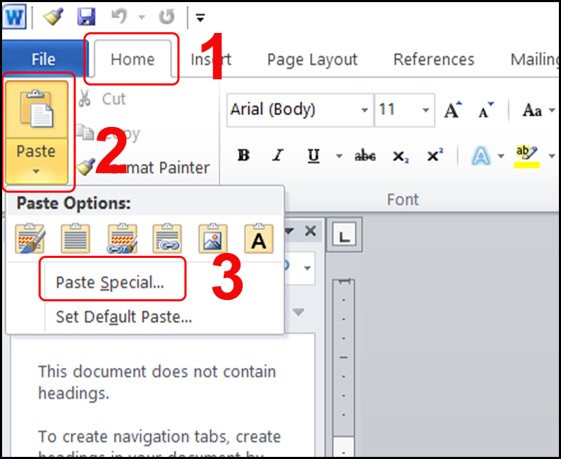 Open the Paste Special dialog box