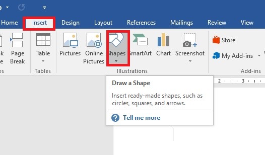 To draw a straight line in Word, select "Insert" > then choose "Shapes"