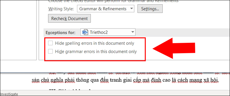you can uncheck the items below "When correcting spelling and grammar in"