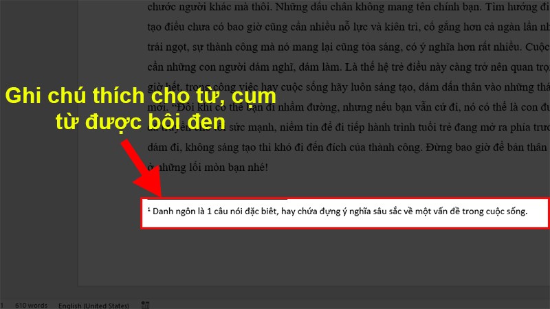 Word will move the cursor to the end of the page where you can add the footnote for the highlighted text