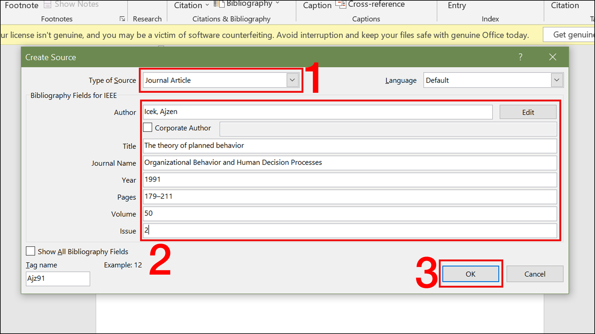 Select Type of Source and enter reference source information