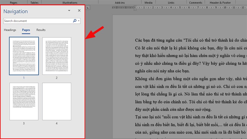The Navigation pane will appear on the left > Select the "Pages" section > Choose the page you want to copy.