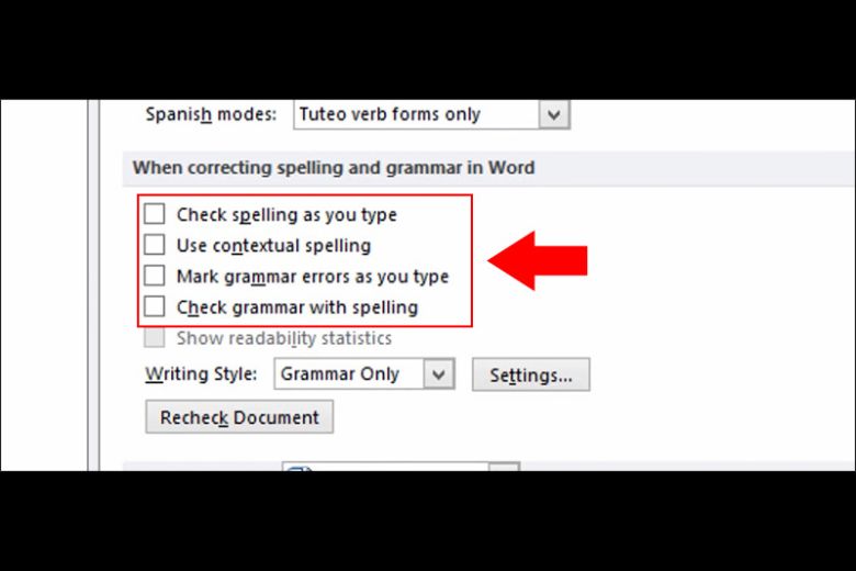 How to remove red dashes in Word 2007, 2010 step 2