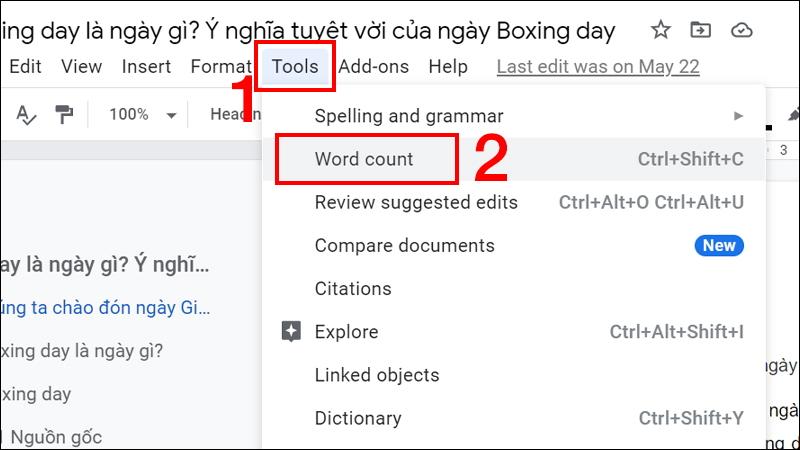 Select the Tools  tab > Click Word count