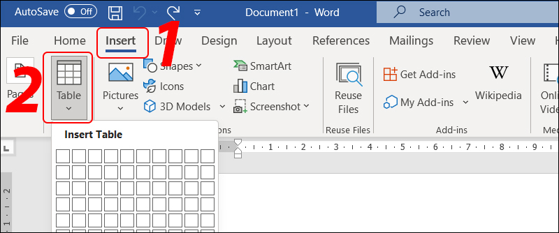 Insert table in Word