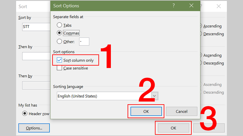 Select Sort columns only