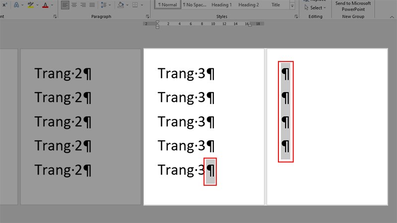 Scan select ¶  characters at the end of the text and ¶ characters at the bottom of the blank page