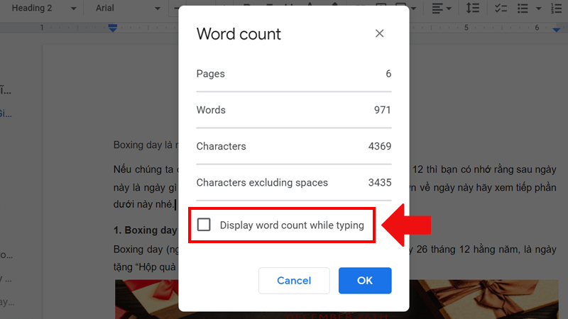 Uncheck Display word count while typing