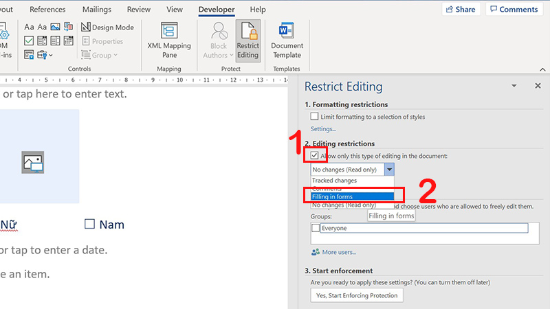 Editing restrictions setting image