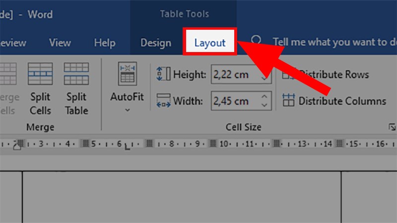 Left-click on the table to delete the blank page > Select the Layout tab
