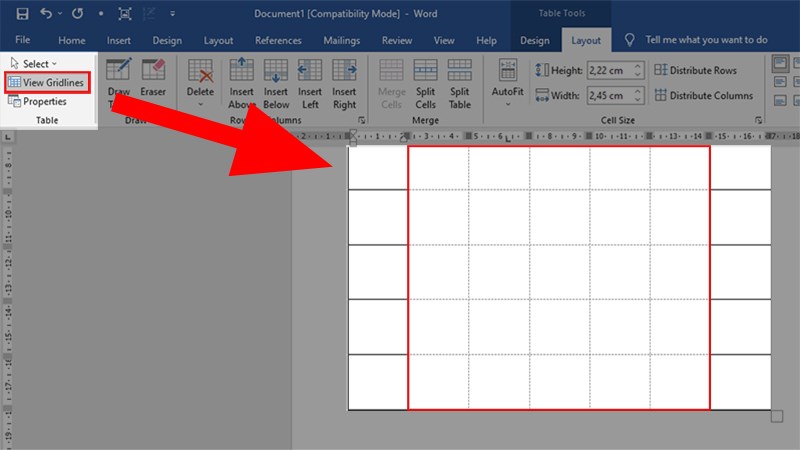 Go to the Table section > Select View Gridlines to see the frame. You should now see lines appear around the text just before the extra white page