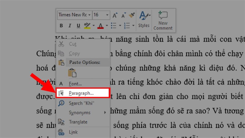 Right-click > Paragraph or click the Paragraph arrow icon in the Home toolbar