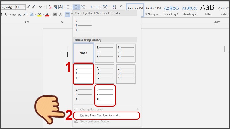 you can select Define New Number Format to customize the indexing of Roman numerals in Word