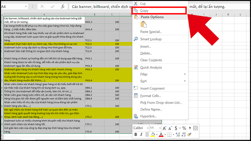 Right-click anywhere in the selected spreadsheet > Select Copy (Or press Ctrl + C on your keyboard)