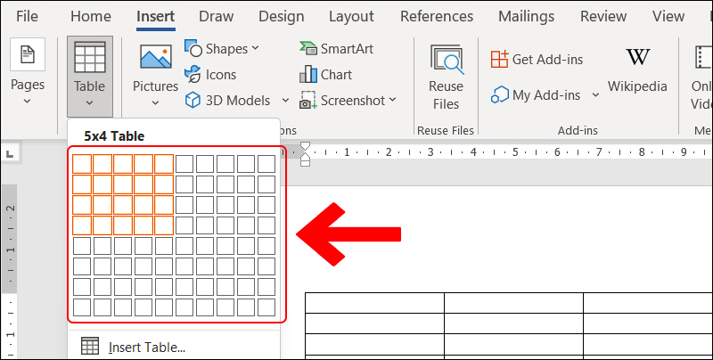 Insert tables quickly in Word