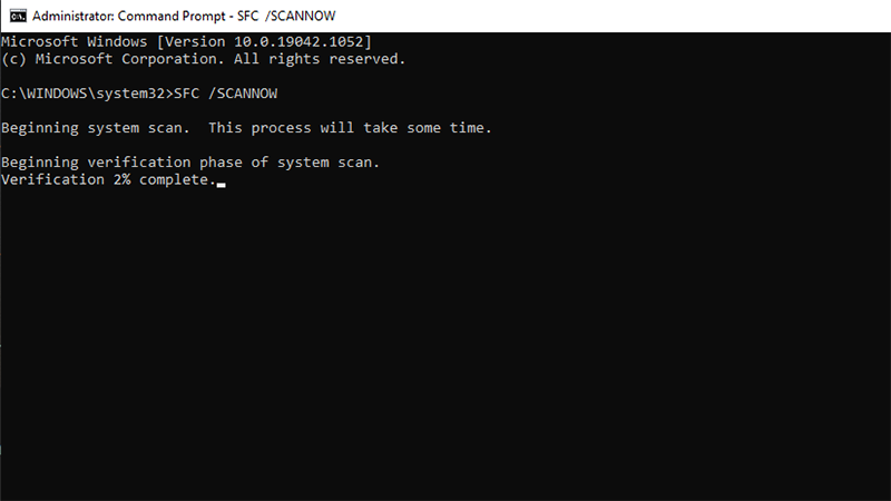 Wait for SFC tool to check and fix corrupted system files and services