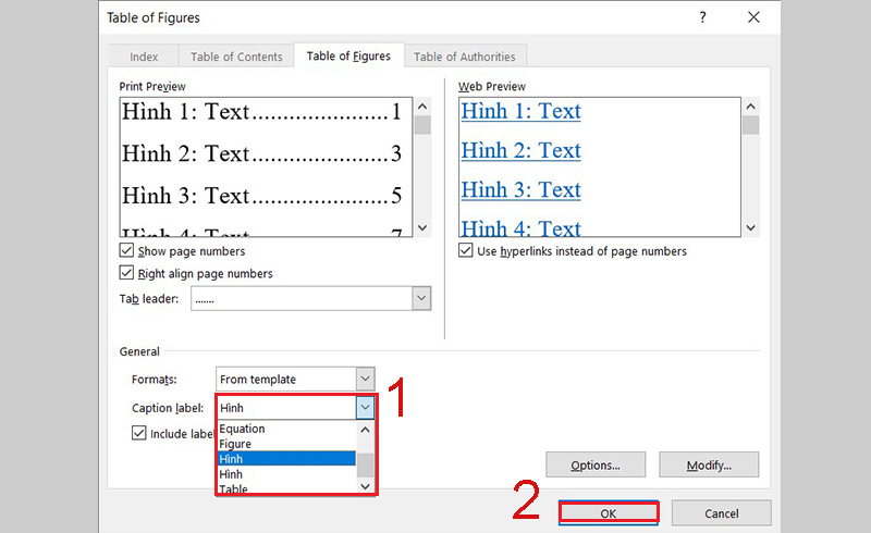 In the Caption label , select the label you want to create the category > Click OK to finish.