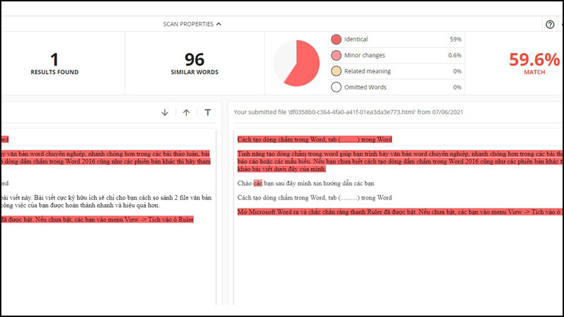 The red lines are the differences between the two documents