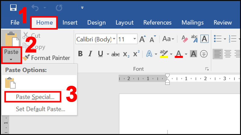 Select the  Home tab > At Paste, select the Paste Special command